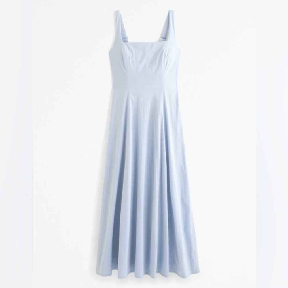 The A&F Mila Fit & Flare Stretch Midi Dress (Light Blue)